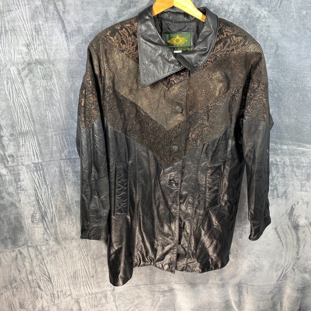 Vintage Avanti Genuine Leather Trench Coat Large Button Shoulder Pad 80s Retro